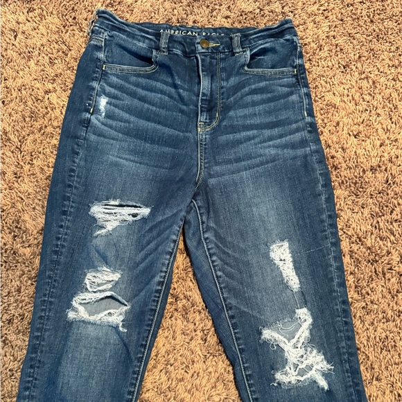 American Eagle Outfitters Dark Blue Distressed Skinny Jeans - Picture 2 of 8
